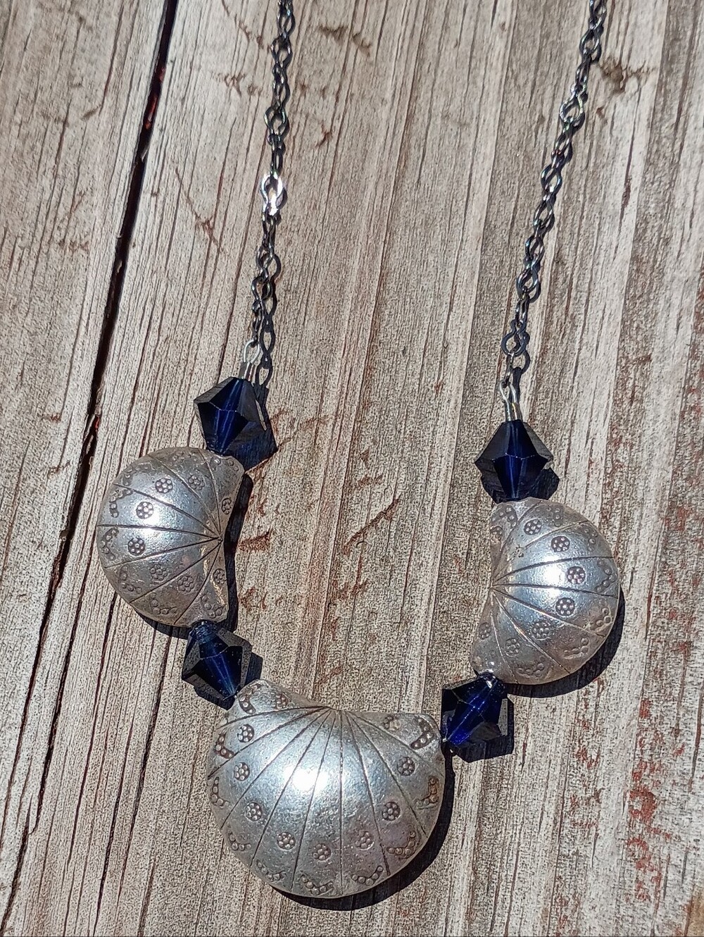 Western Silver & Crystal Beaded Necklace 22" Length Native Toggle Closure - Picture 5 of 10